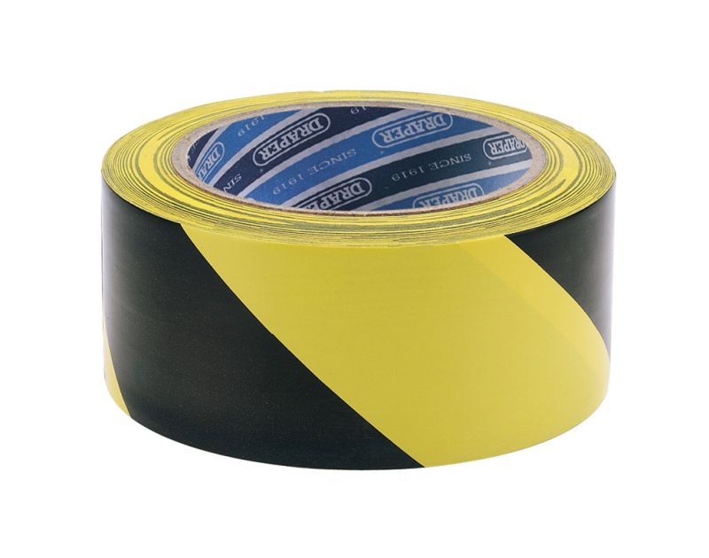 Black and Yellow Hazard Tape 33m x 50mm