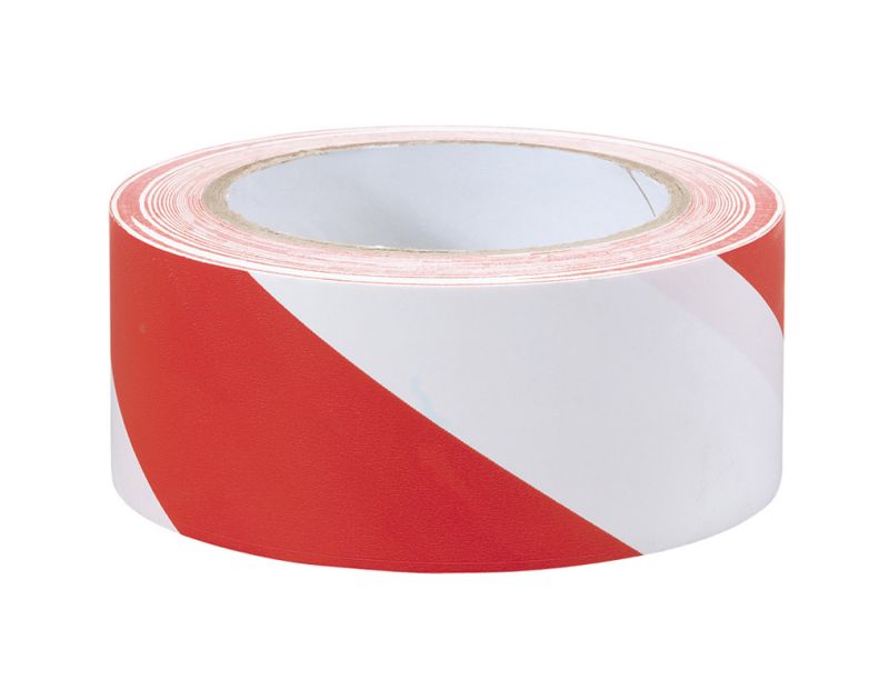 White and Red Hazard Tape 33m x 50mm